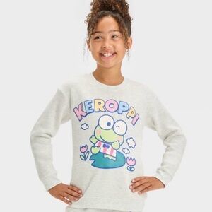 Sanrio Keroppi Light Gray Girls Sweatshirt - Front & Back Graphics
